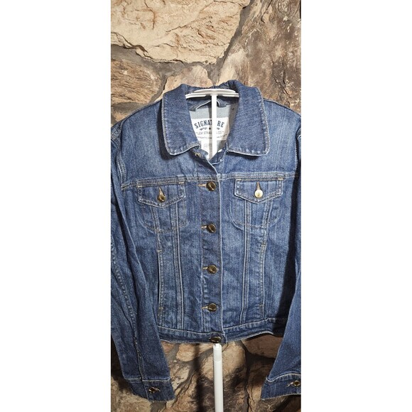 Levis Signature Girls Size Large Jean Jacket Dark Wash Gold Buttons - Picture 3 of 6